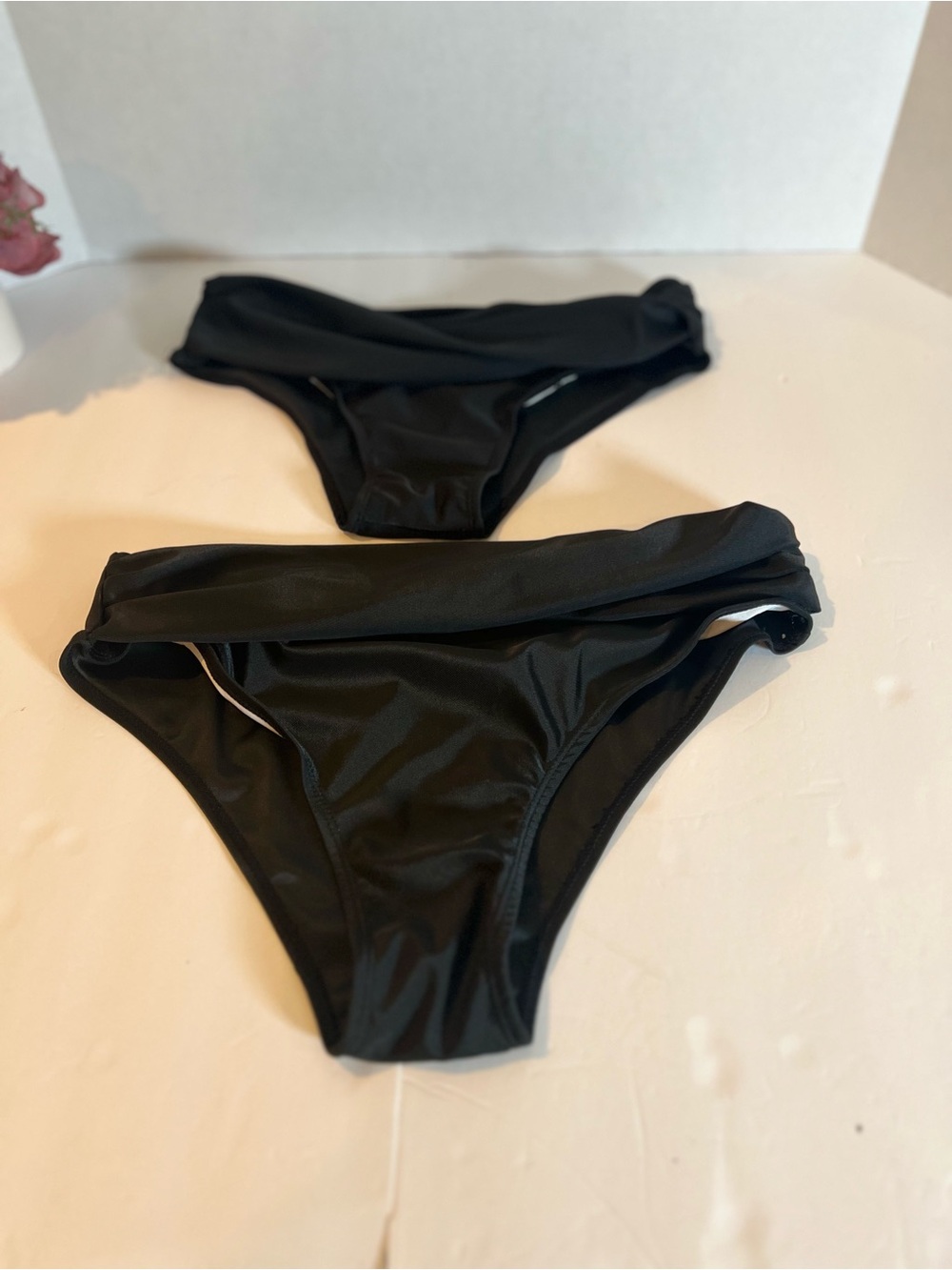 2 Pair of Women's Black Fold-Over Bikini Bottoms - Sz Medium & Large